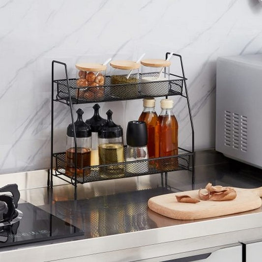 2 Tier Spice Rack Organizer Bathroom Shelf Desktop Makeup Organizer Countertop Small Storage Rack for Kitchen, Bath Room, Bedroom and Office