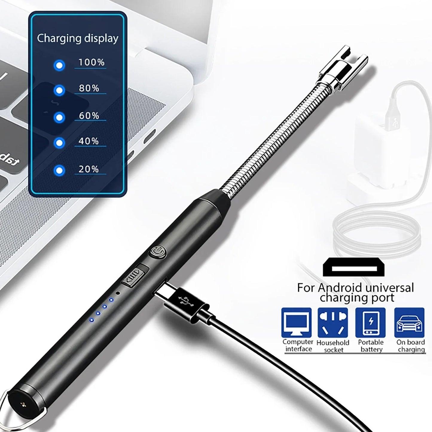 360° Outdoor Kitchen Lighter – Usb Rechargeable Portable Electronic Arc Lighter With Flexible Neck, Safety Lock, Windproof & Eco-friendly Design For Candles & Gas Stoves