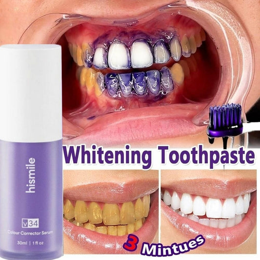 Hismile v34 Color Corrector Toothpaste - Instant Teeth Whitening with Free Tooth Brush