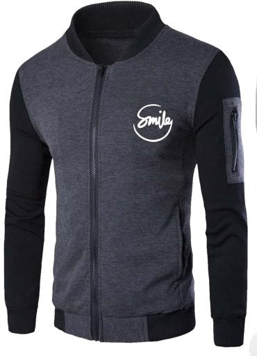 Charcoal Grey “smile” Printed Zipper Jacket For Men & Boys