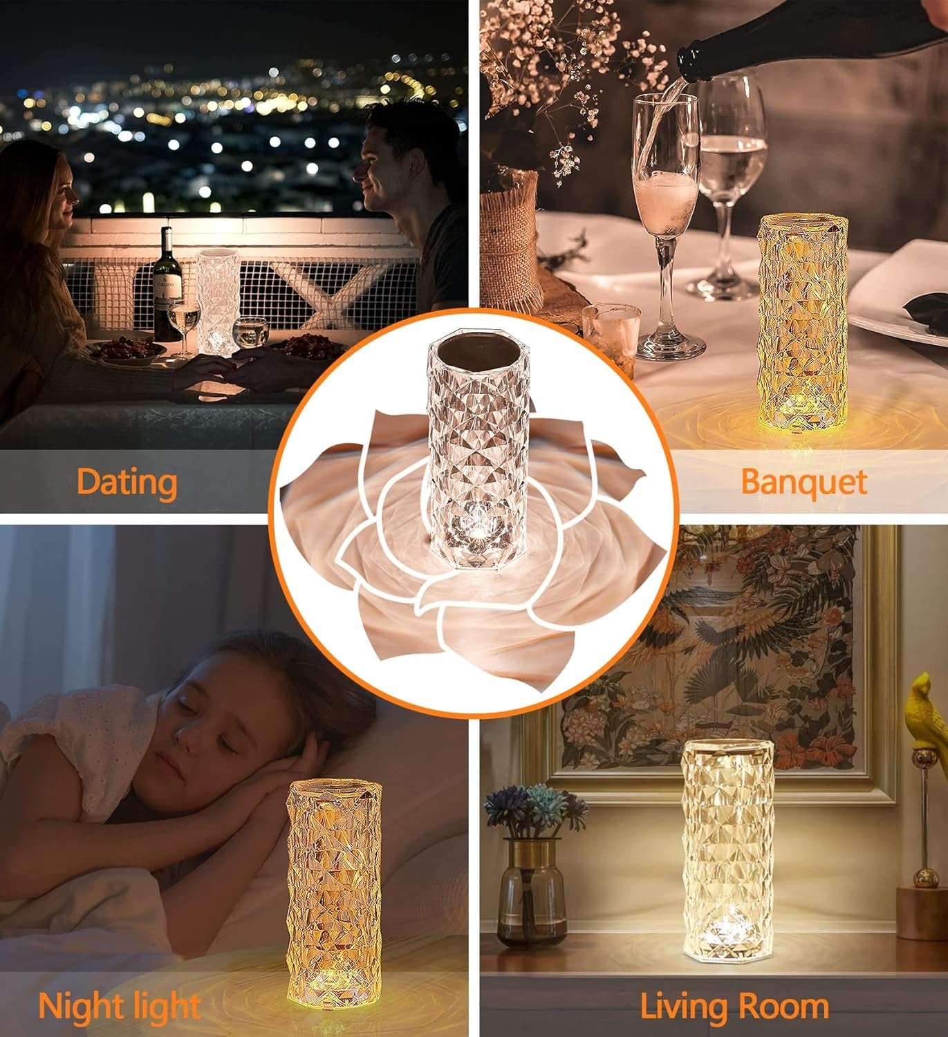 Crystal Diamond Table Lamp with Remote, 16 Color Changing Touch Lamp USB Rechargeable.