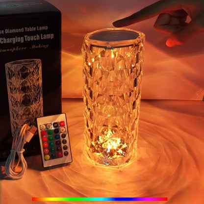 Crystal Diamond Table Lamp with Remote, 16 Color Changing Touch Lamp USB Rechargeable.